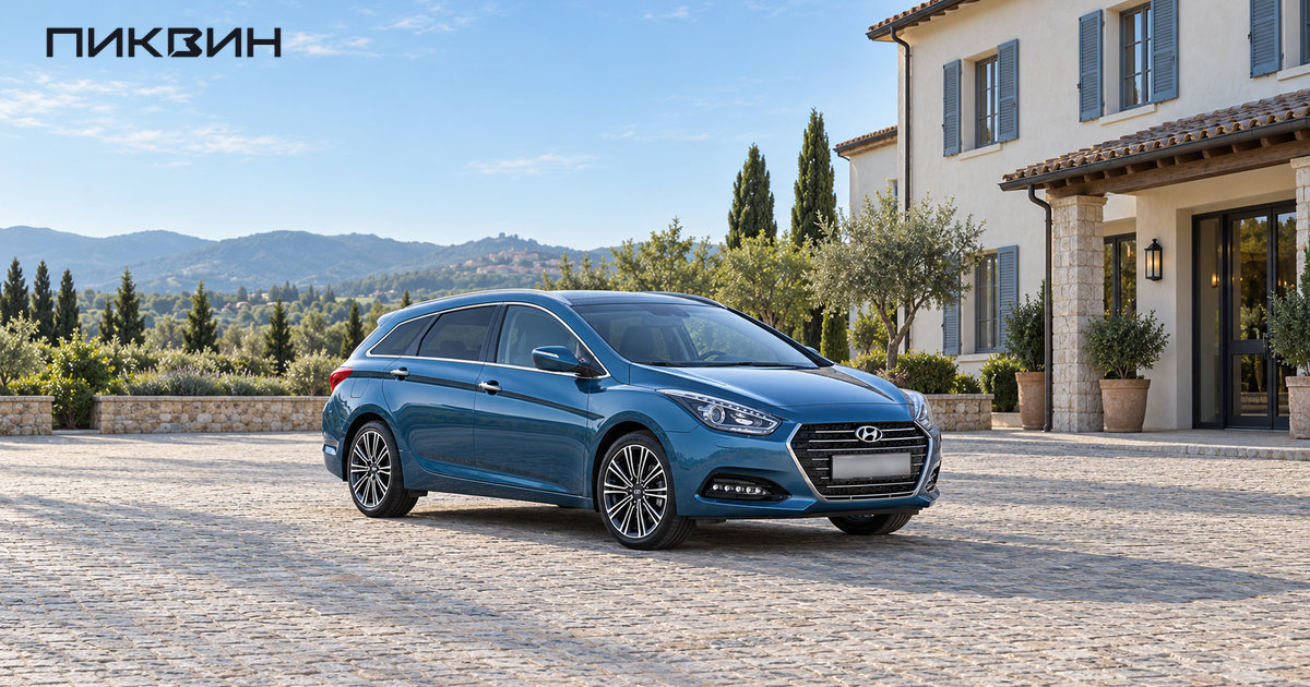 Синий универсал Hyundai i40 после обновления 2015 года, вид спереди в три четверти.