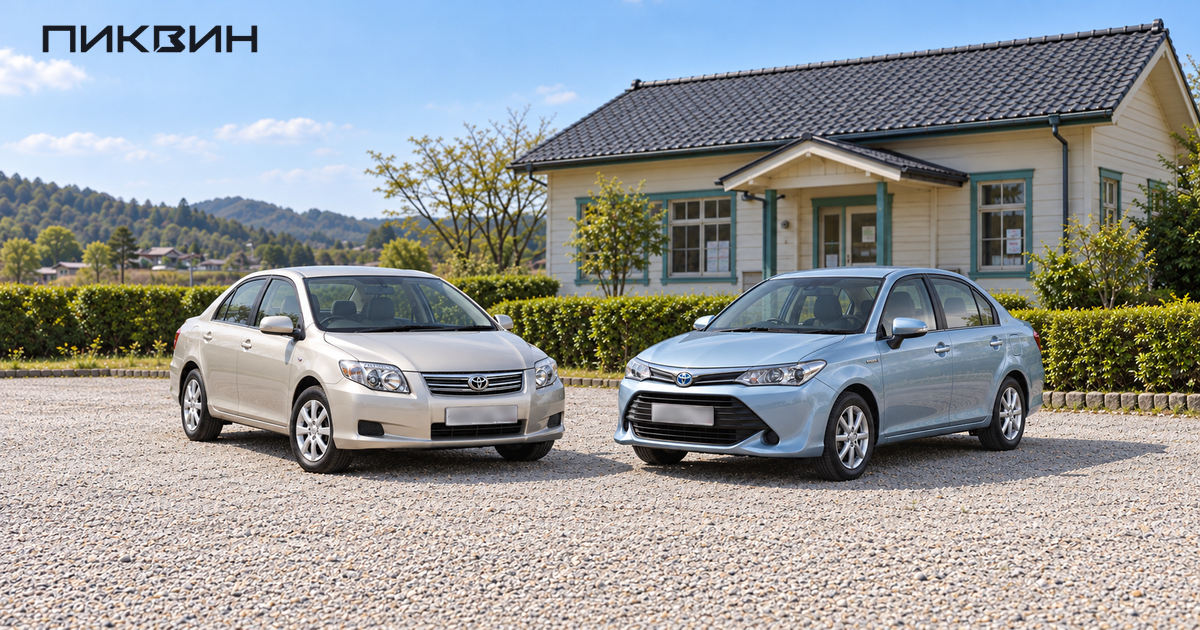 Первое поколение Toyota Corolla Axio и обновлённый седан второго поколения рядом.