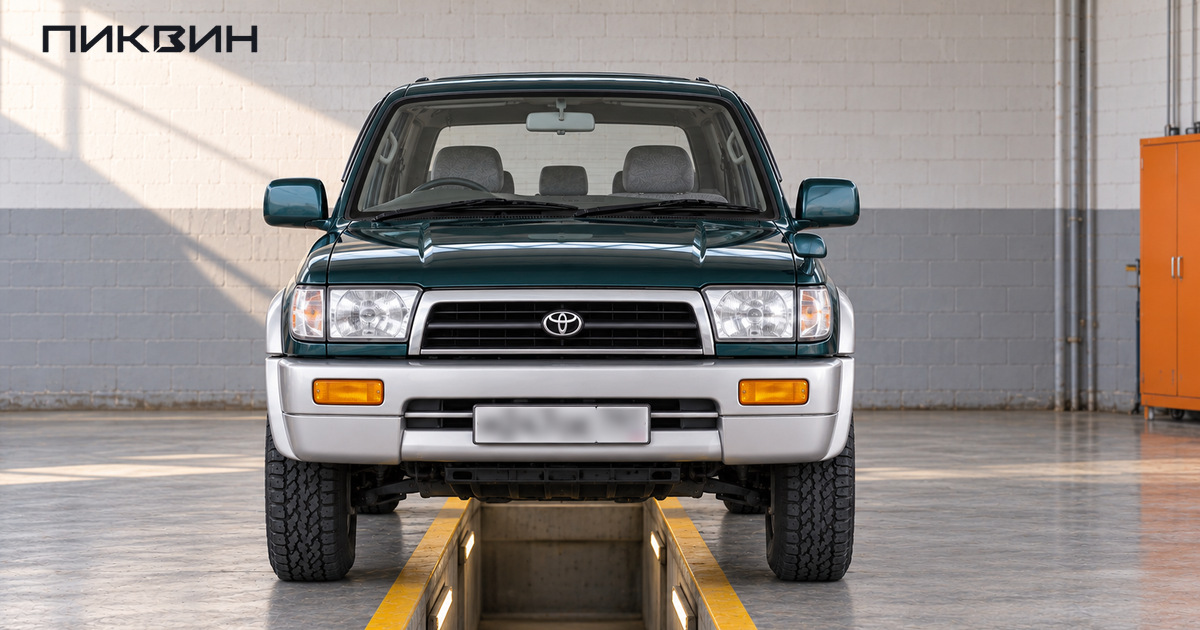 Toyota Hilux Surf KZN185 в заводском виде над смотровой ямой.
