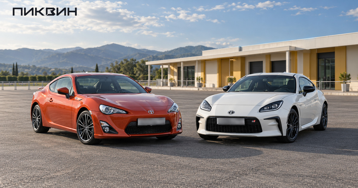 Toyota 86 и GR86 рядом для сравнения двух поколений купе