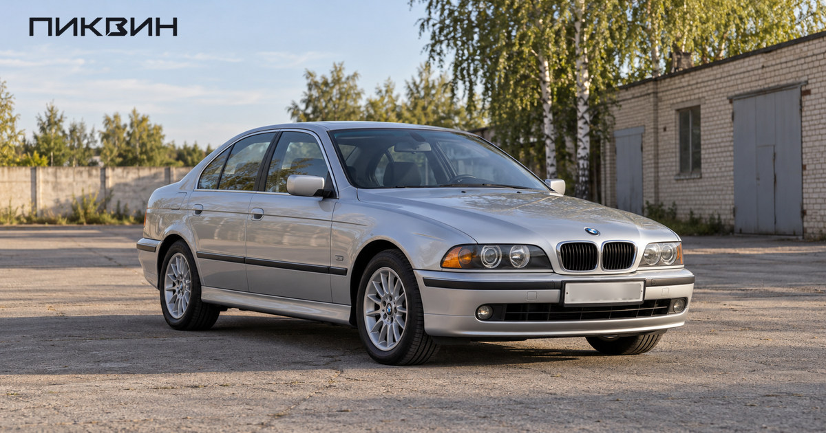 Серебристый седан BMW 530i E39 после обновления 2000 года в заводском виде.