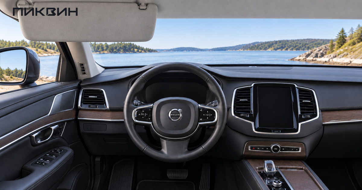 Кнопки штатного мультируля Volvo XC90 в собранном салоне.