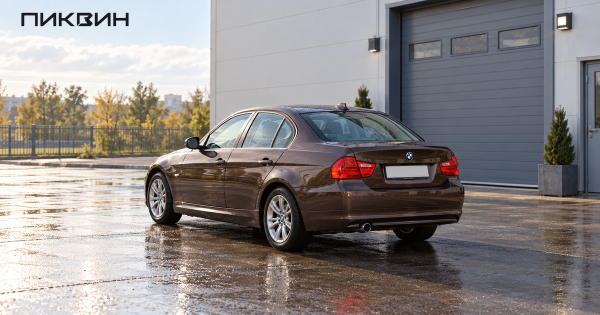 Седан BMW 3 серии E90 после обновления 2008 года у диагностического поста.