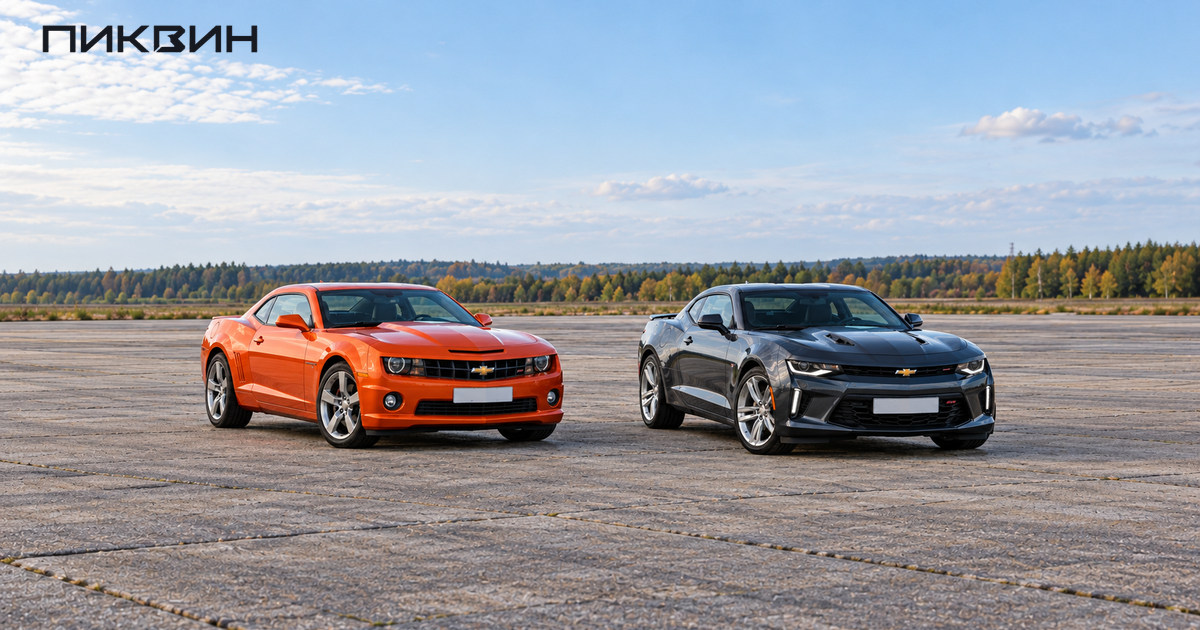 Chevrolet Camaro пятого и шестого поколений рядом для сравнения.