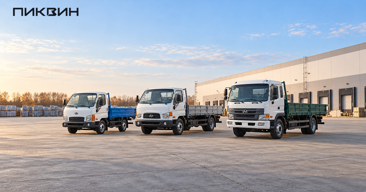 Hyundai HD35, HD78 и HD120 с бортовыми платформами для сравнения классов грузовиков.