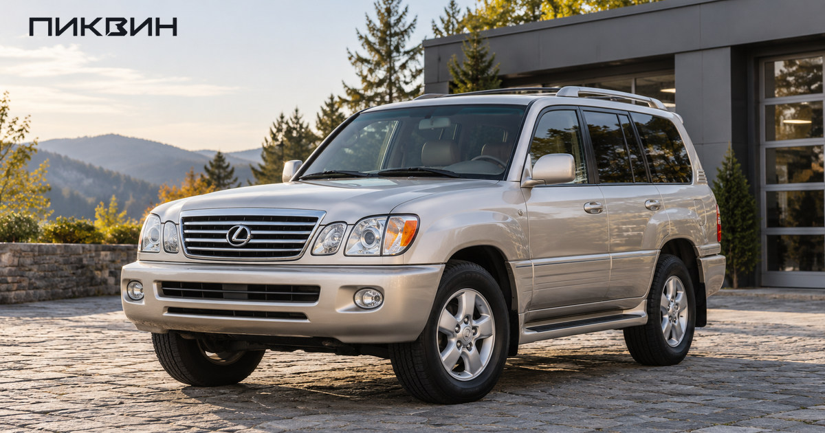Lexus LX 470 с характерными сдвоенными фарами и заводскими колёсами на ровной площадке.