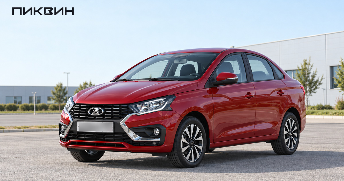 Красная Lada Iskra седан перед осмотром на площадке
