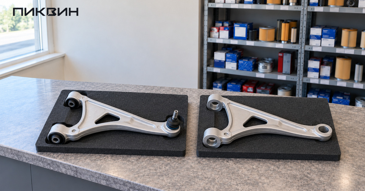 Два рычага подвески: собранный с шарнирами и без установленных шарниров