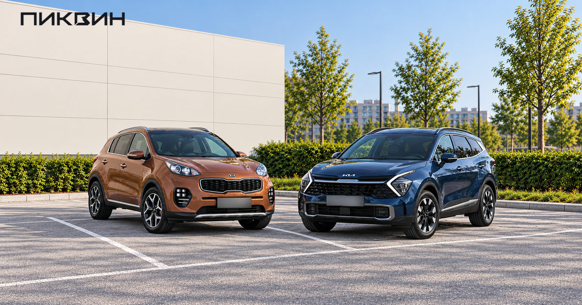 Kia Sportage четвёртого и пятого поколений рядом перед выбором автомобиля
