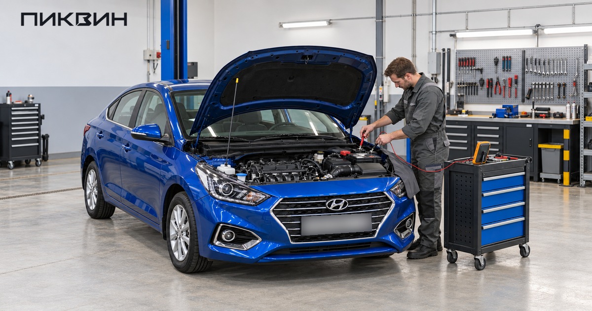 Автоэлектрик проверяет низковольтную цепь автомобиля под капотом.