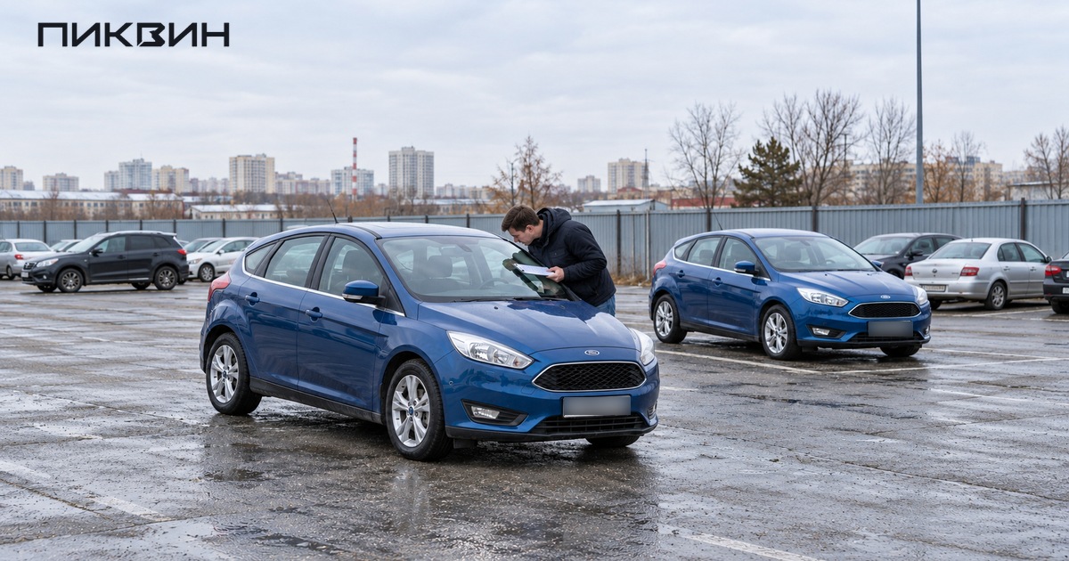 Условная редакционная иллюстрация проверки автомобиля и договора перед покупкой.