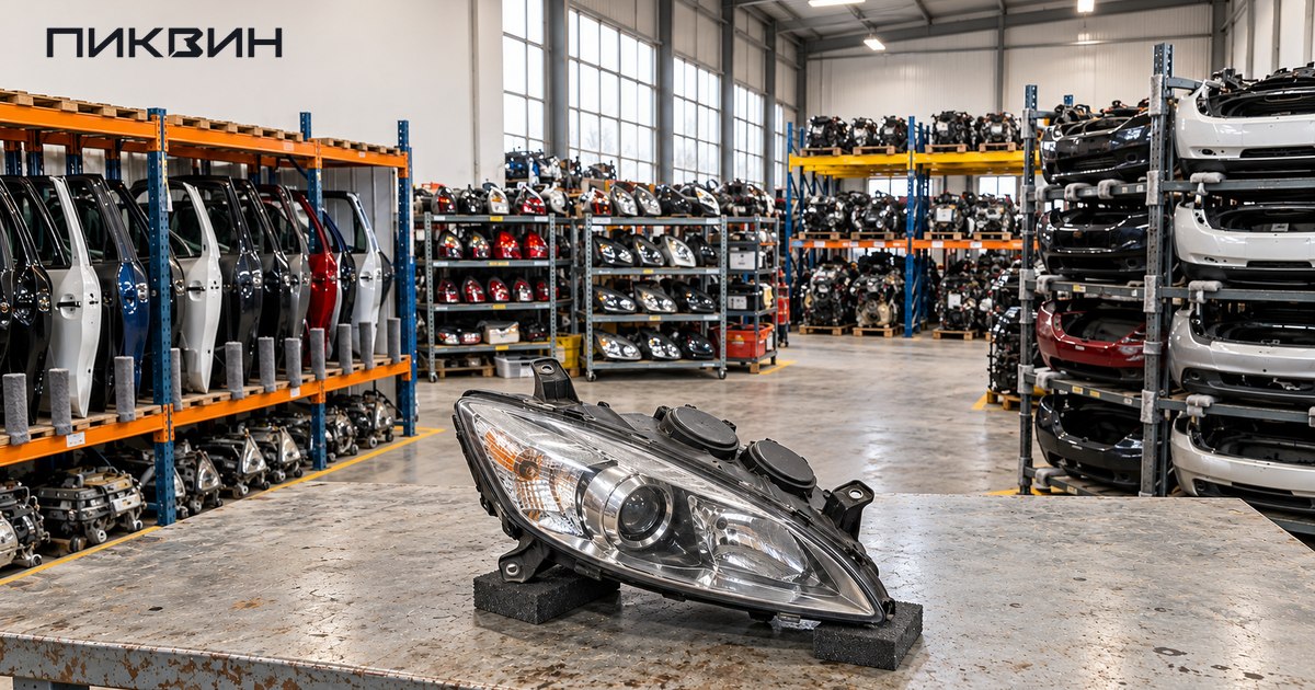 Условная иллюстрация осмотра корпуса и креплений снятой автомобильной фары.