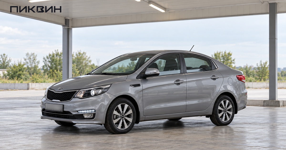 Седан Kia Rio российской версии перед осмотром покупателем в Самаре.