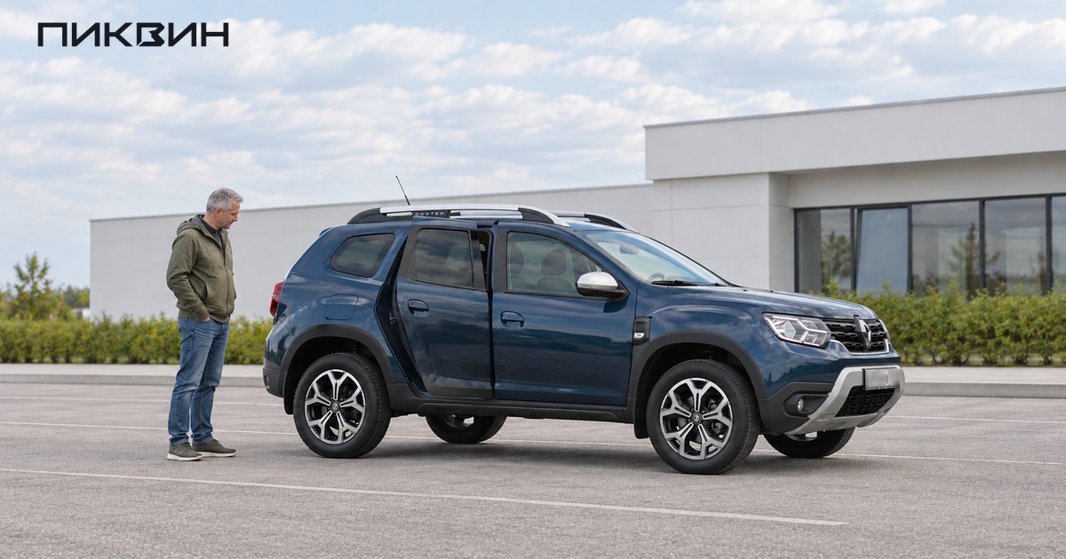 Покупатель смотрит на приоткрытую заднюю боковую дверь Renault Duster II.