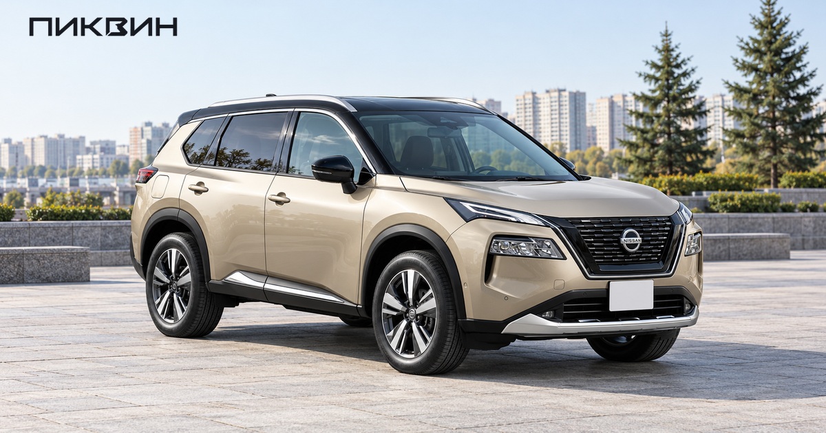 Nissan X-Trail T33 японского рынка на нейтральной городской площадке.