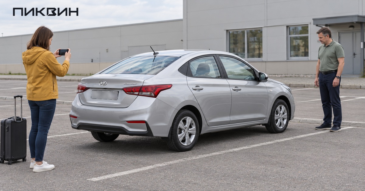 Фиксация наружного состояния Hyundai Solaris перед поездкой на прокатной машине.