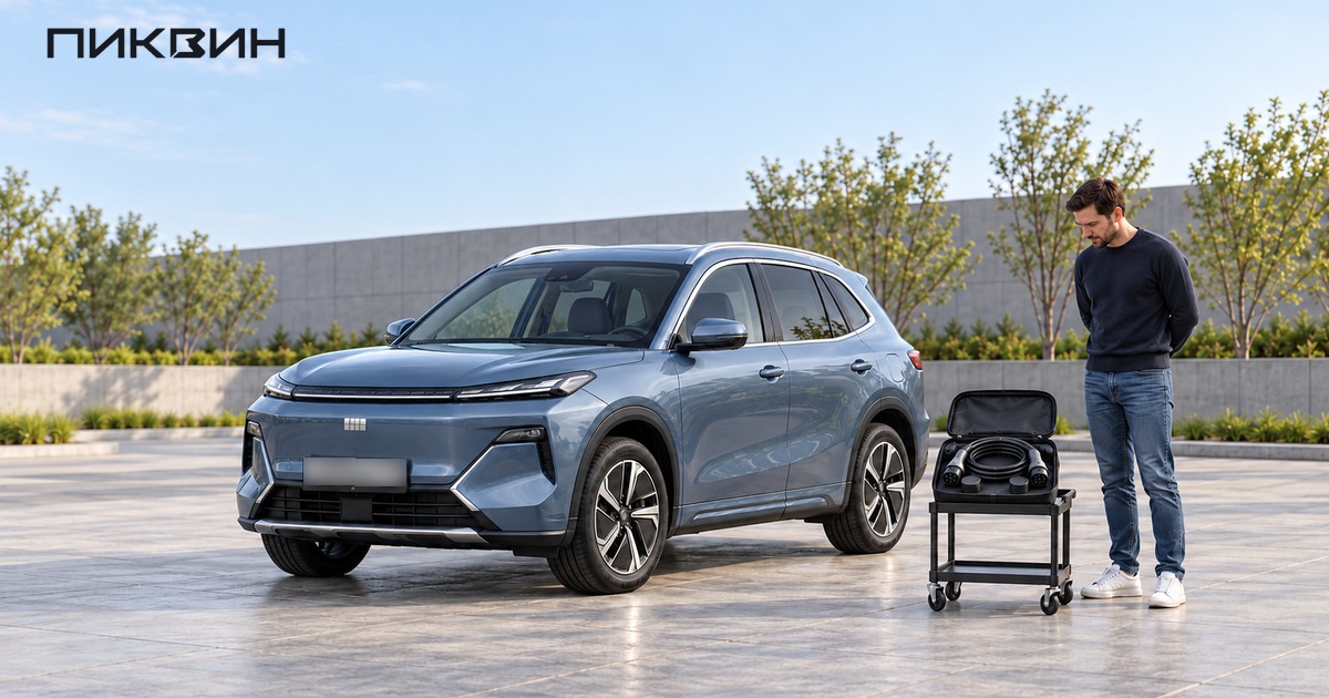 Geely EX5 EM-i и отдельный зарядный кабель перед проверкой комплектности.