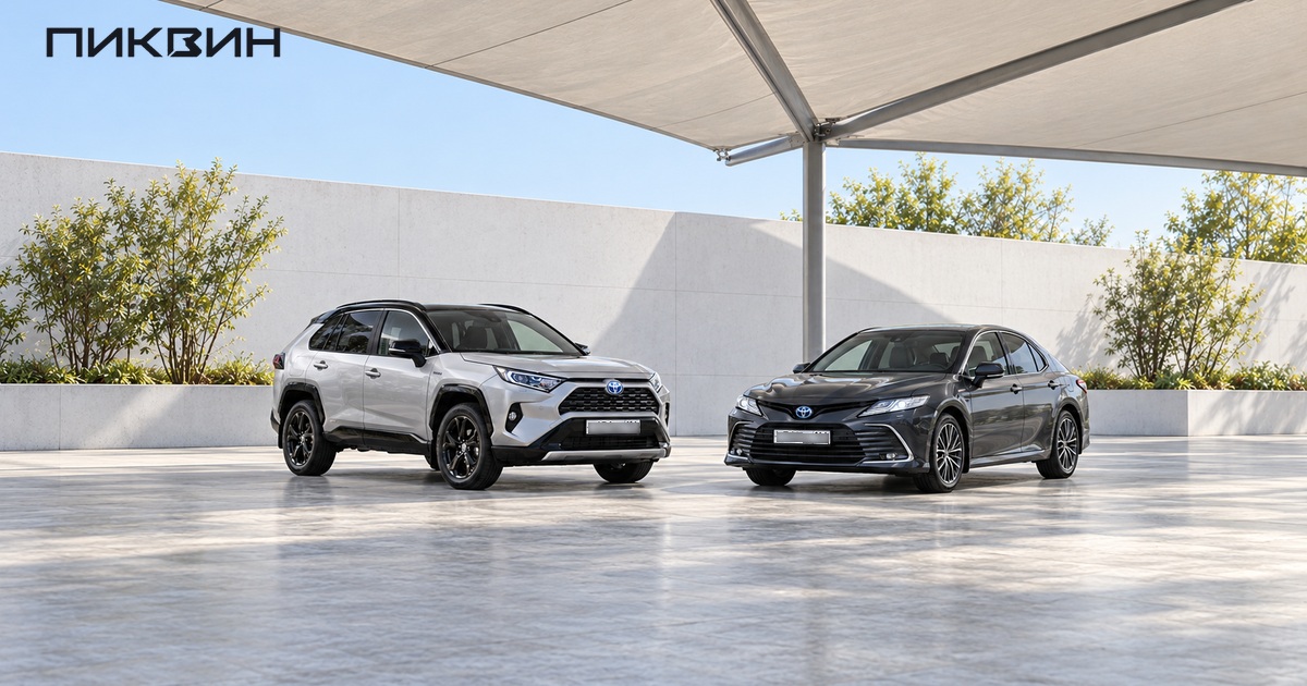 Toyota RAV4 XA50 и Camry XV70 с закрытыми дверями на площадке выбора.