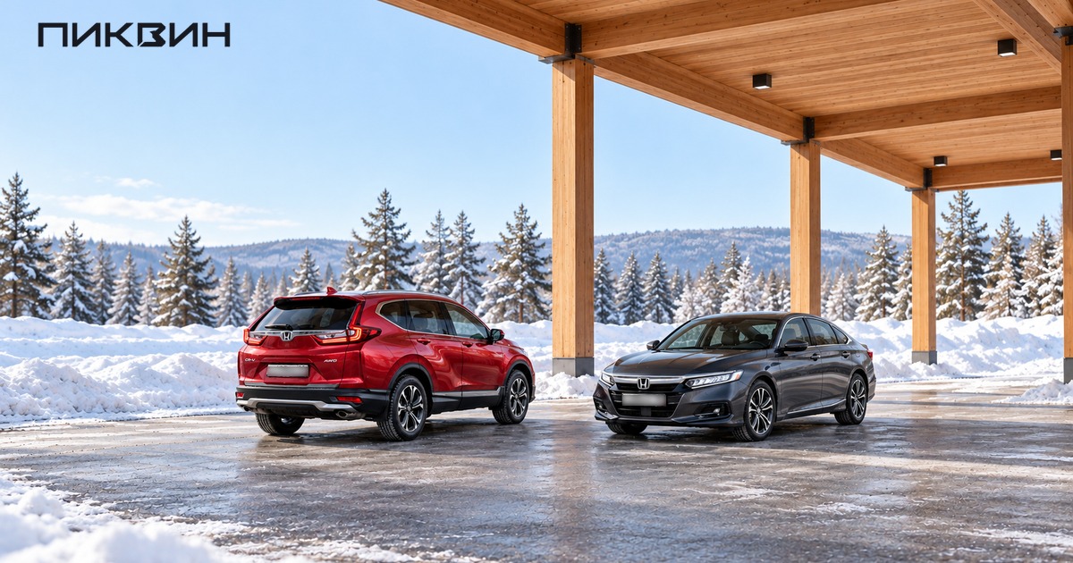 Леворульные Honda CR-V и Accord на зимней площадке выбора.