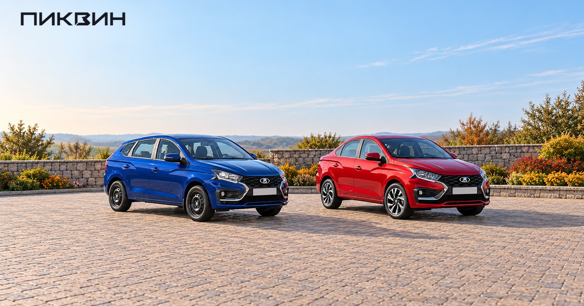 Обычный Lada Iskra SW на стальных колёсах рядом с Iskra седаном.