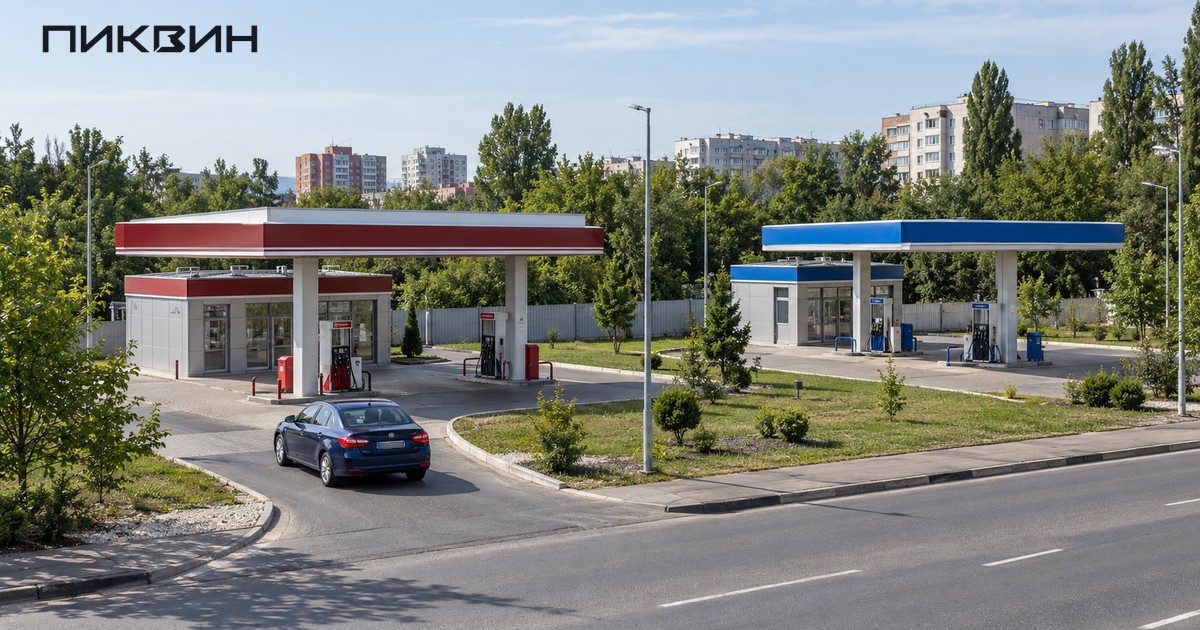 Две разные автозаправочные станции вдоль городской дороги