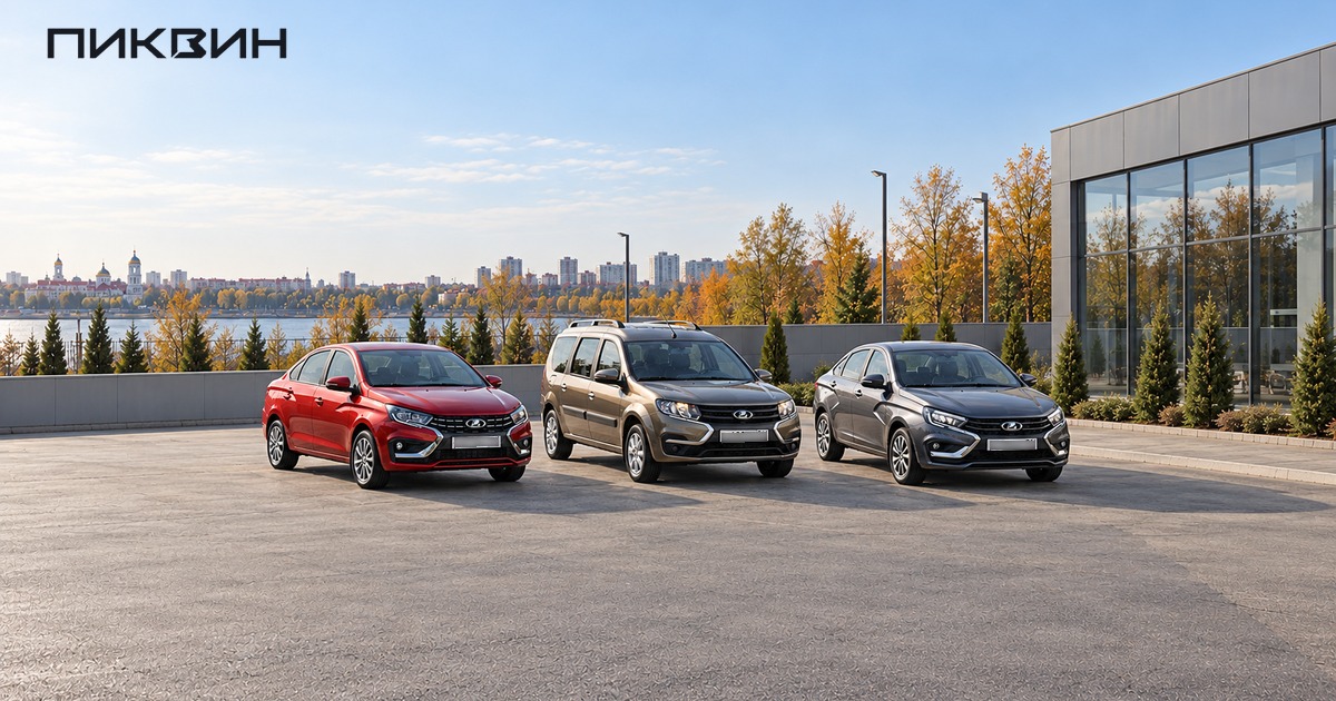 Три разных Lada с закрытыми дверями на площадке для выбора машины