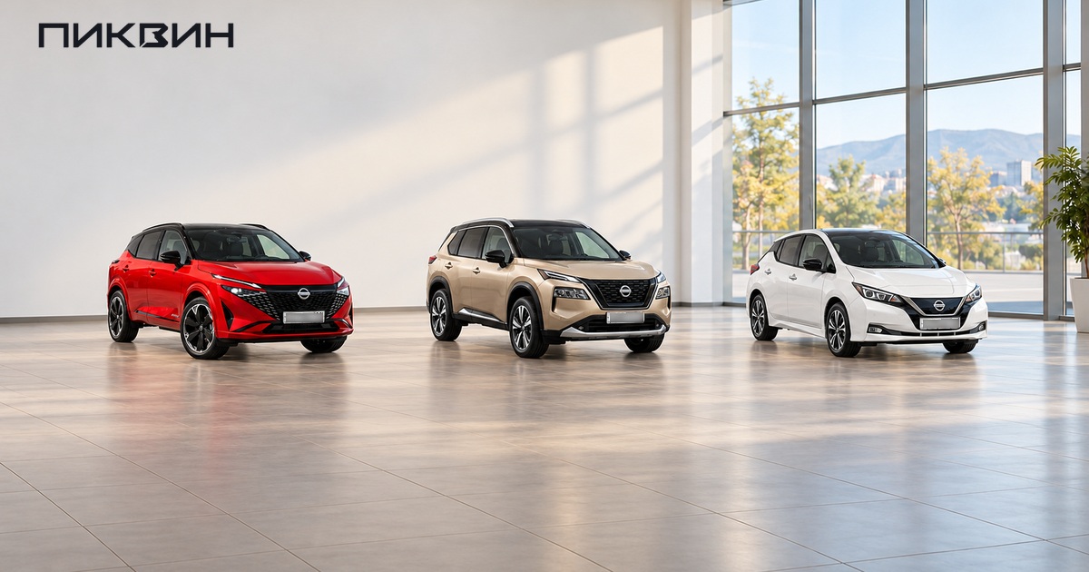 Три разных Nissan целиком на площадке выбора автомобилей