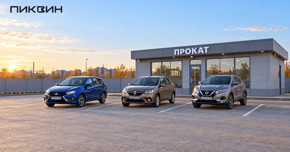 Три разных целых автомобиля у нейтрального пункта проката в Барнауле