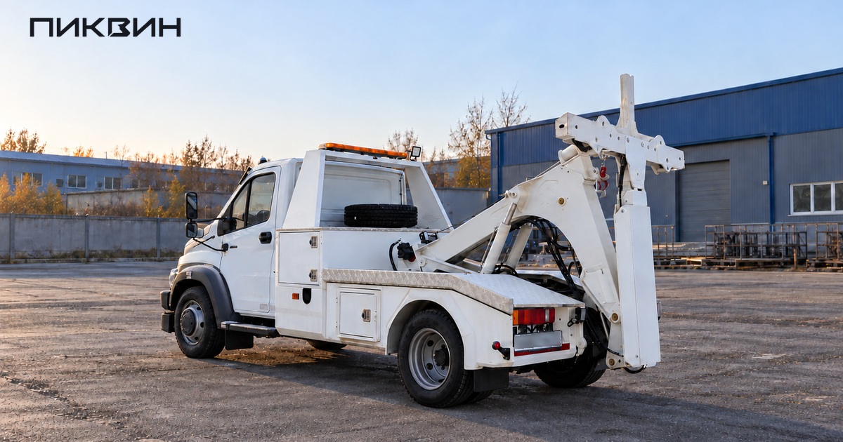 Целый эвакуатор ГАЗон NEXT с заводским устройством частичной погрузки на безопасной площадке