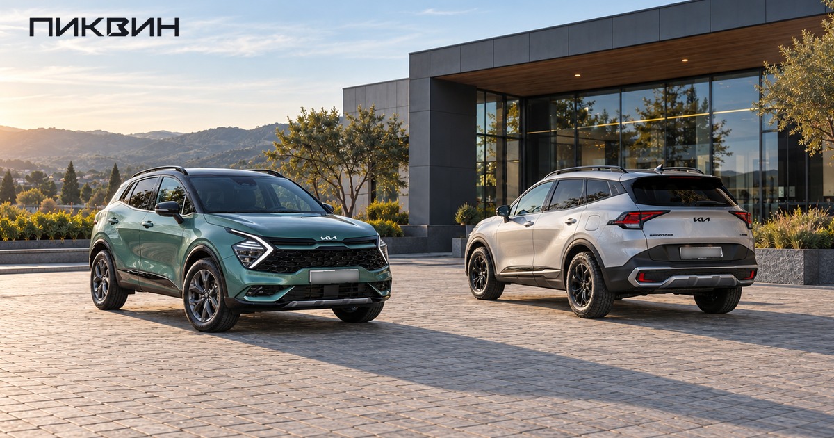 Два Kia Sportage пятого поколения с различными пропорциями кузова на площадке выбора.