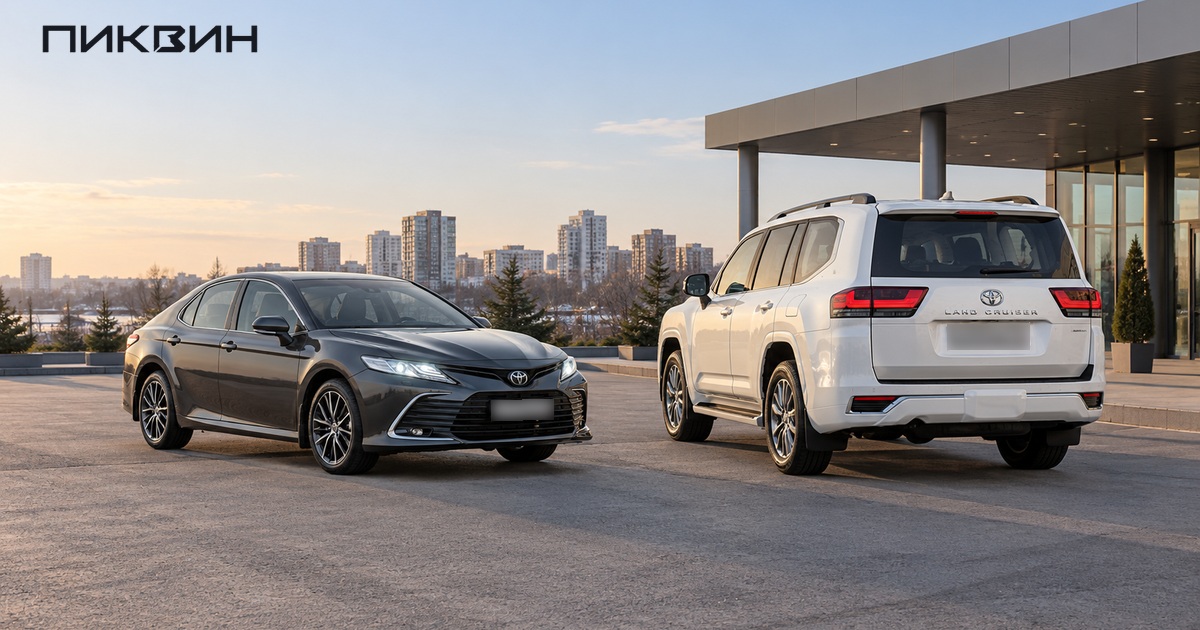 Toyota Camry и Land Cruiser 300 целиком на площадке выбора автомобилей в Омске.