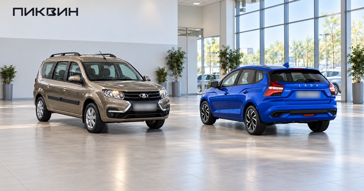 Пассажирский Lada Largus и Lada Iskra SW на площадке выбора в Омске.