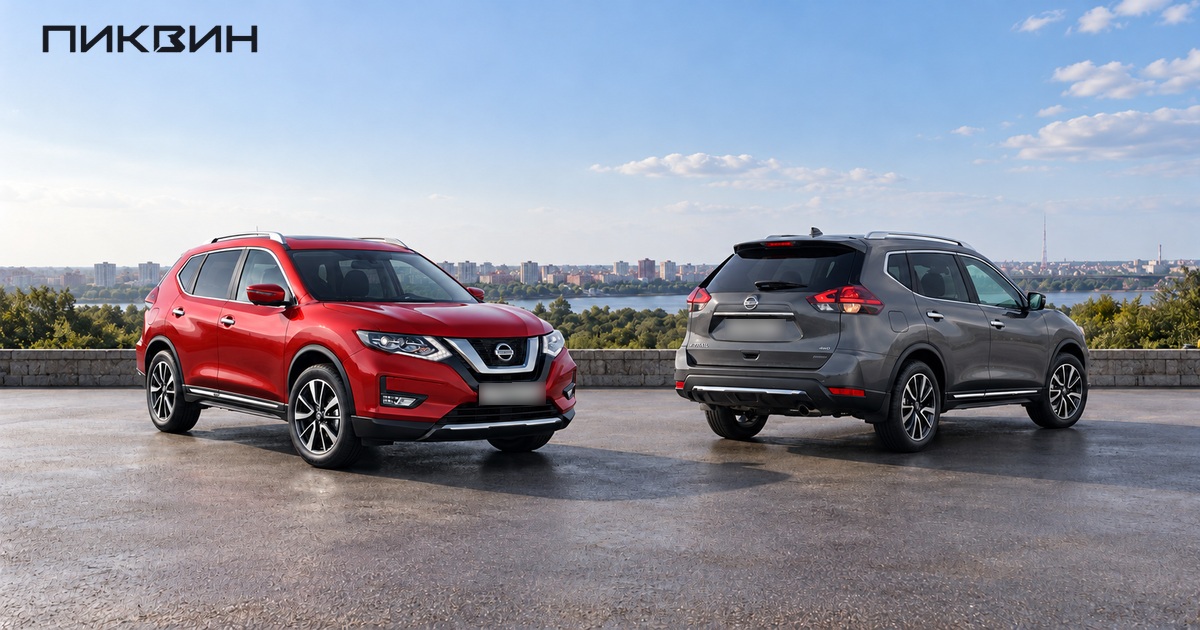 Два Nissan X-Trail поколения T32 на площадке выбора автомобилей.