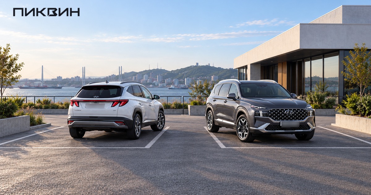 Hyundai Tucson и Santa Fe на отдельных местах площадки выбора автомобилей.
