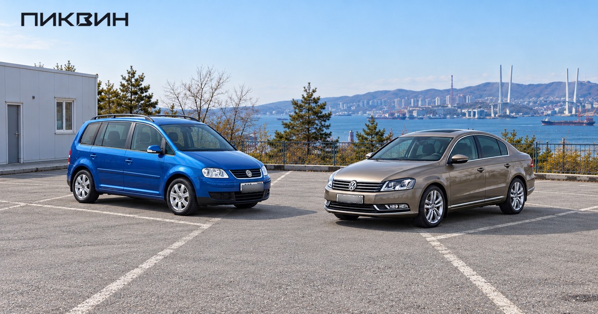 Volkswagen Touran и европейский Passat B7 на площадке выбора подержанных машин.