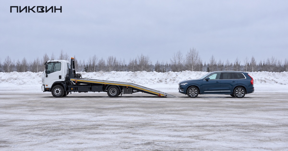 VolvoXC90 перед задним заездом на платформу эвакуатора.