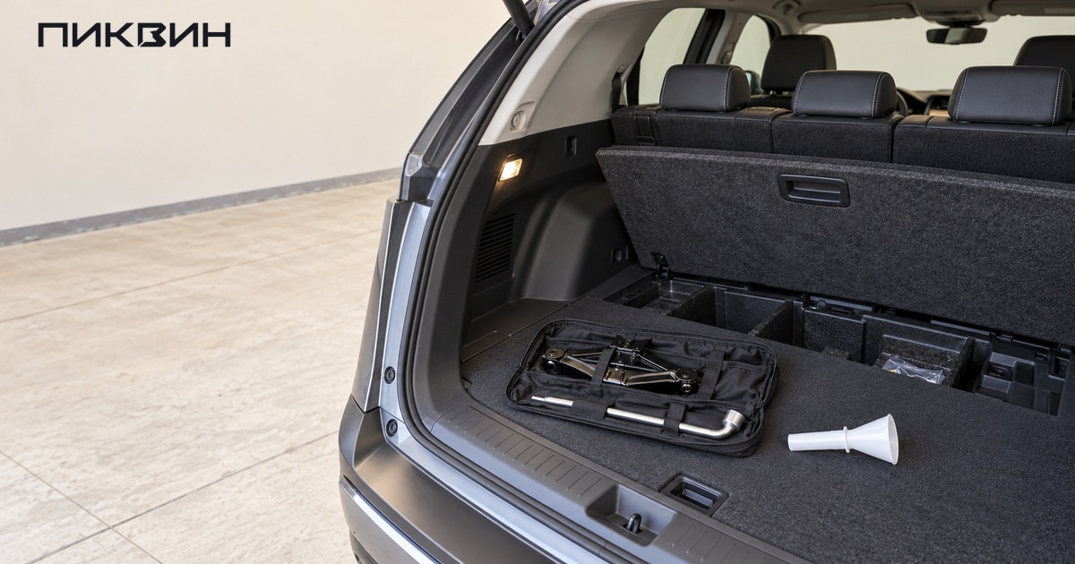 Штатная воронка и сумка инструмента в багажнике Nissan X-Trail e-POWER.