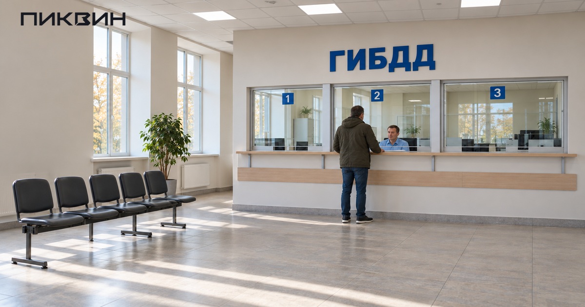 Посетитель у окна регистрационных услуг ГИБДД.