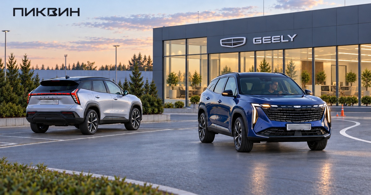 Два Geely Atlas нового поколения на площадке выбора и тестовой поездки.