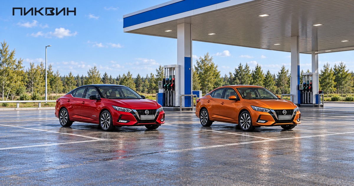 Два Nissan Sylphy на свободной площадке рядом с АЗС.