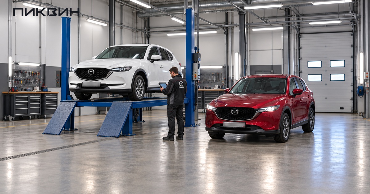 Две Mazda CX-5 второго поколения на посту проверки перед покупкой.