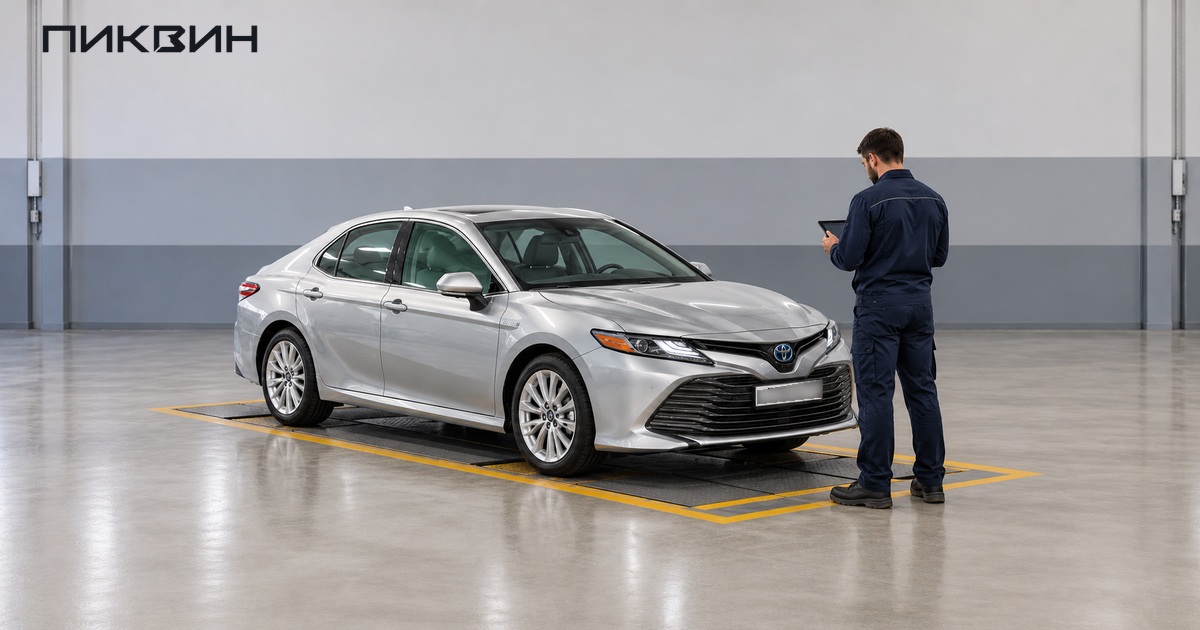 Toyota Camry Hybrid XLE американского рынка и специалист на диагностической площадке.