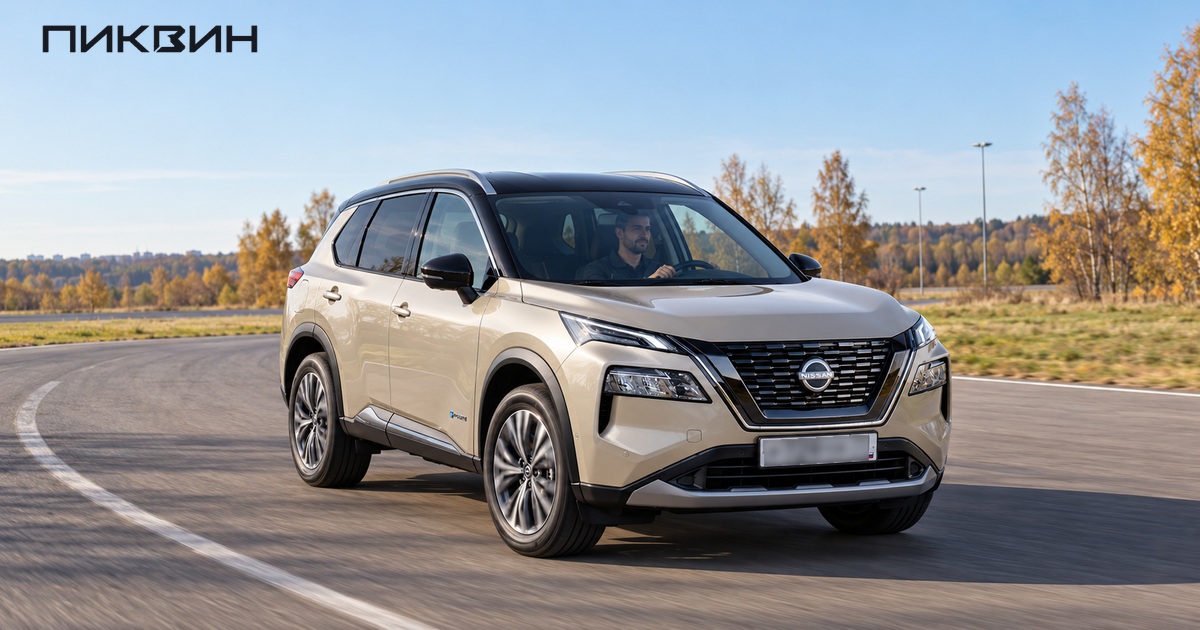 Nissan X-Trail e-POWER 2024 на свободной площадке при знакомстве с управлением.