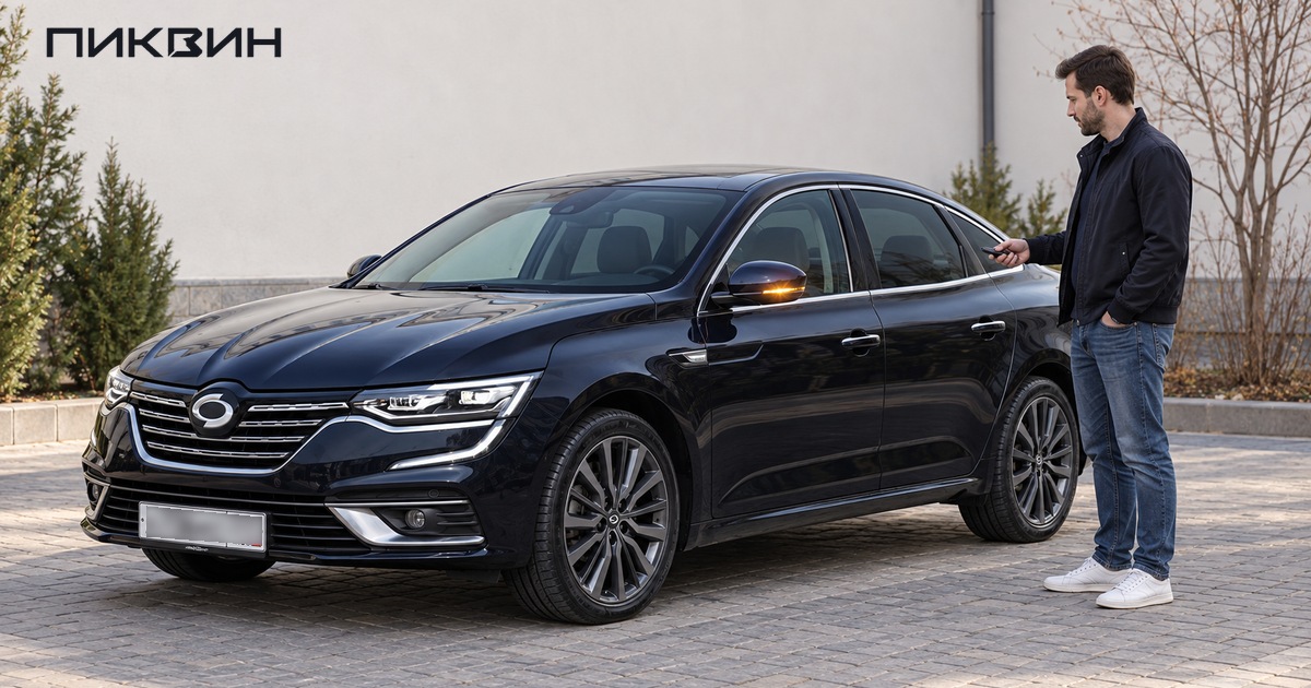Мужчина проверяет закрывание Renault Samsung SM6 штатным ключом.