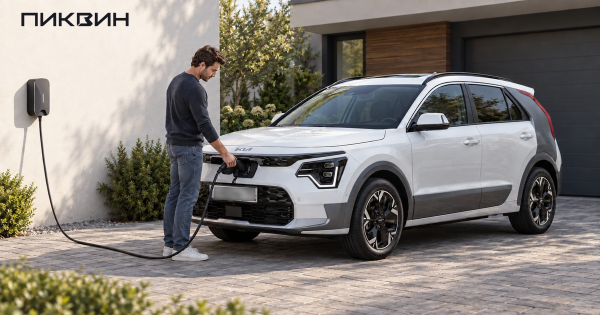 Мужчина подключает Kia Niro EV к настенной зарядной станции.