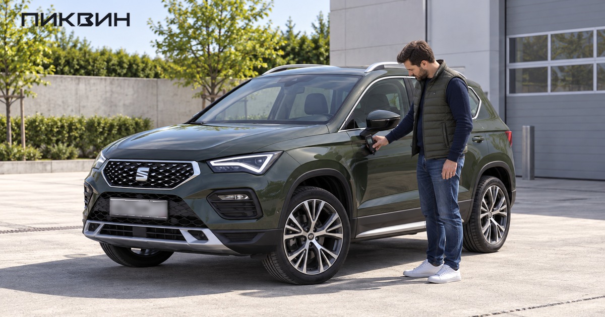 Владелец измеряет толщину краски на левой передней двери SEAT Ateca.