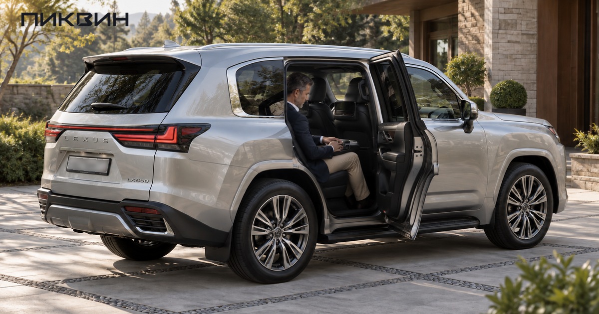 Пассажир проверяет отдельное правое заднее кресло четырёхместного Lexus LX 600.