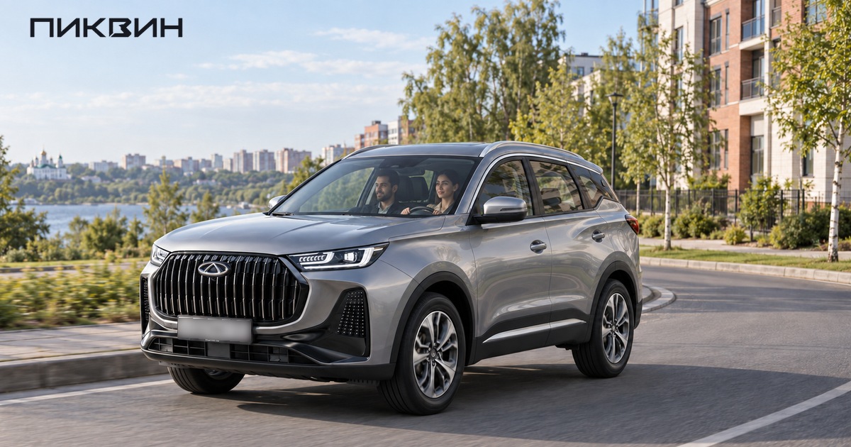 Tiggo 7 плавно проходит поворот в жилом районе: автомобиль для городских маршрутов семьи.