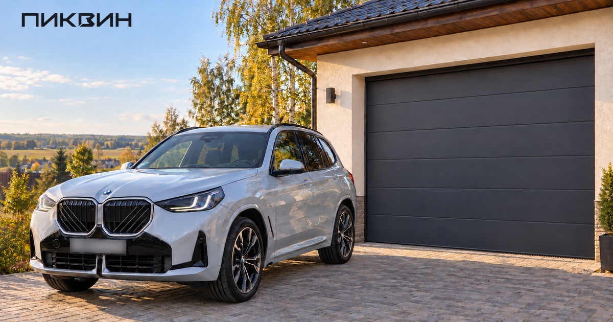 BMW X3 G45 стоит у загородного дома на фоне осеннего пейзажа Чувашии; людей в кадре нет.