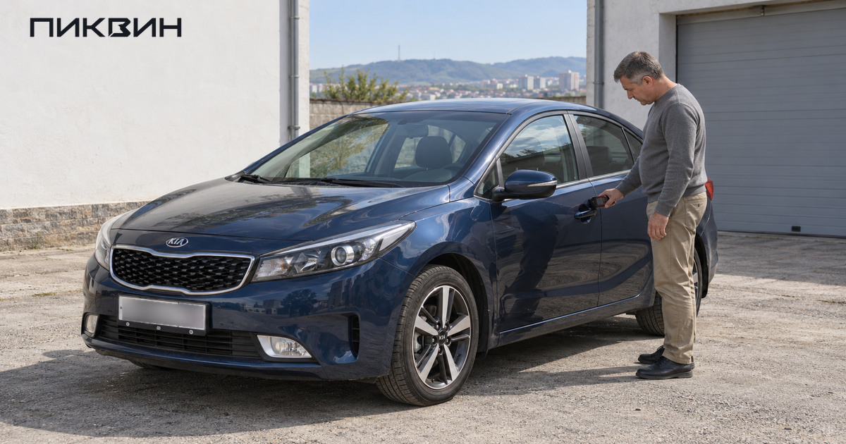 Специалист проверяет толщину покрытия на двери Kia Cerato третьего поколения.